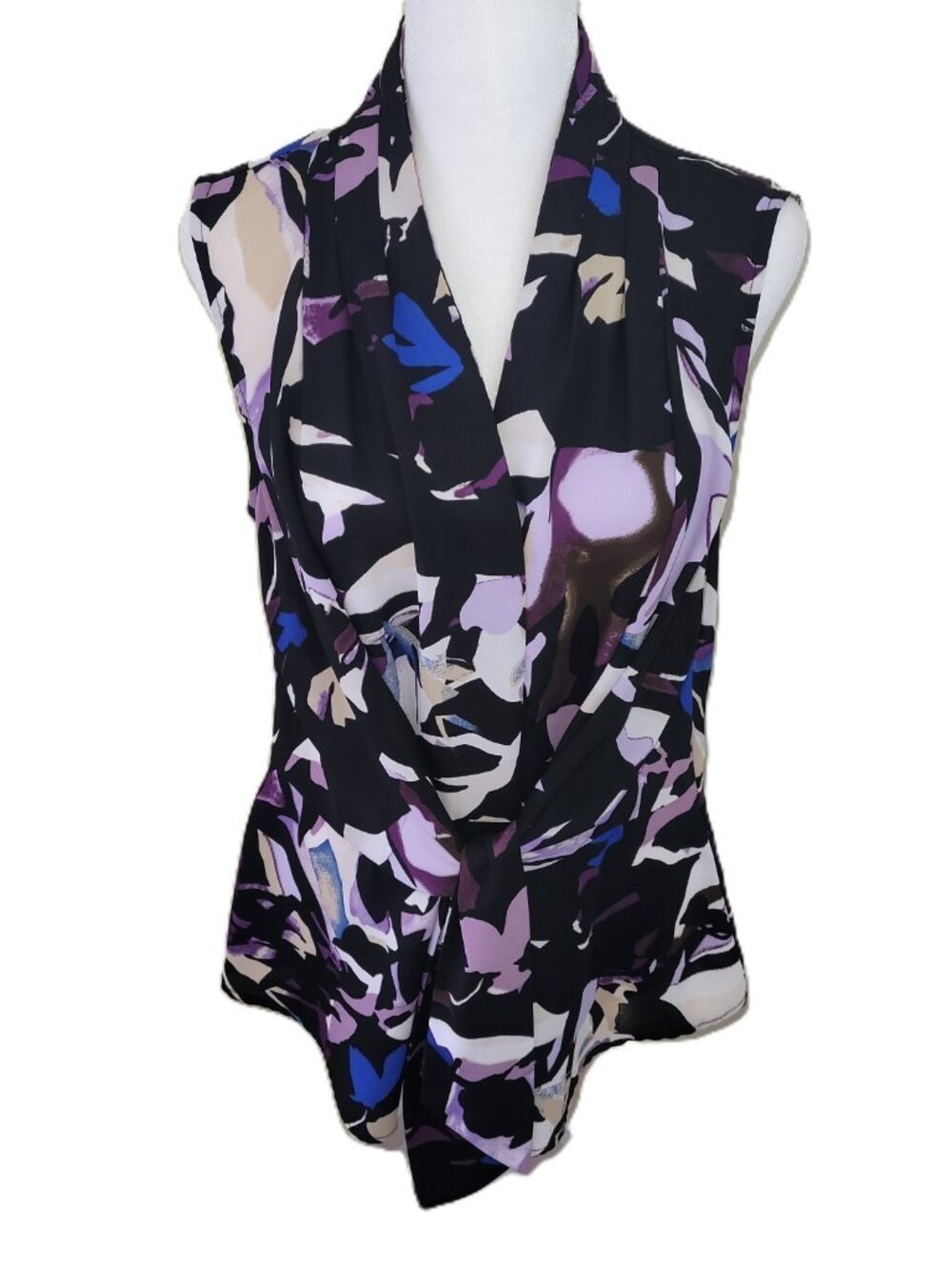Dana Buchman Abstract Tie Waist Blouse Multicolored Sleeveless Women's Size L